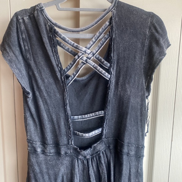 Free People Rocket Cat Boho-Grunge Black Linen/Cotton Midi Dress size large - Picture 9 of 16
